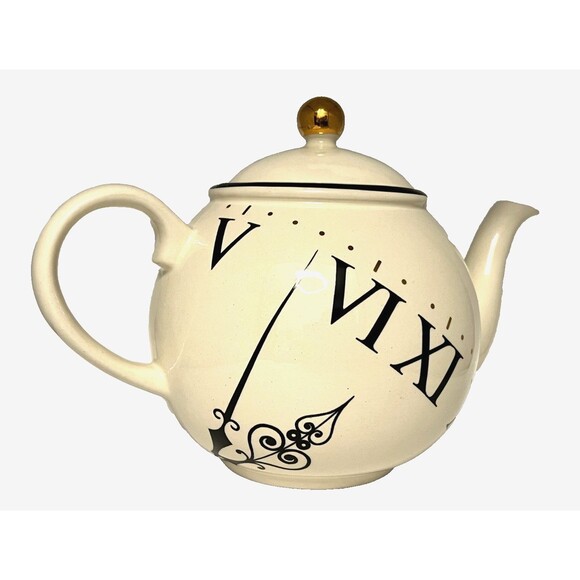 ARTHUR WOOD “TEATIME” TEAPOT Roman Numerals Clock Pattern England Made UK Pier 1 - Picture 1 of 13
